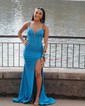 Trumpet/Mermaid V-neck Jersey Sweep Train Split Front Prom Dresses