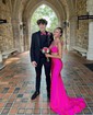 Trumpet/Mermaid V-neck Jersey Sweep Train Prom Dresses With Crystal Detailing