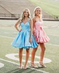 Unique Bubblegum Skater Satin Ruufle Homecoming Dresses