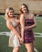 Unique Skater Metallic Pleated Cut Out Homecoming Dresses