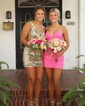 Glitter Fuchsia Bodycon V-neck Homecoming Dresses