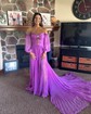 Ball Gown/Princess Off-the-shoulder Chiffon Court Train Prom Dresses With Beading