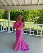 Trumpet/Mermaid V-neck Velvet Sequins Sweep Train Prom Dresses