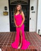 Trumpet/Mermaid V-neck Stretch Crepe Sweep Train Prom Dresses With Split Front