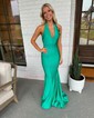 Trumpet/Mermaid Halter Jersey Sweep Train Prom Dresses With Ruched