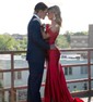 Trumpet/Mermaid Off-the-shoulder Silk-like Satin Sweep Train Prom Dresses With Ruched