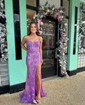 Trumpet/Mermaid V-neck Sequined Sweep Train Prom Dresses With Beading