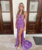 Trumpet/Mermaid V-neck Sequined Sweep Train Prom Dresses With Beading