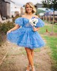 Elegant Skater Tulle Off-The-Shoulder Ruffle Homecoming Dresses