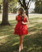 One-Shoulder Glitter Tulle Skater Homecoming Dresses With Appliques Lace