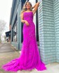 Trumpet/Mermaid Scoop Neck Tulle Sweep Train Appliques Lace Prom Dresses