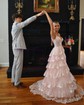 Ball Gown/Princess V-neck Tulle Sweep Train Prom Dresses With Appliques Lace