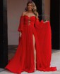 Ball Gown/Princess Off-the-shoulder Chiffon Court Train Prom Dresses With Beading