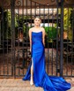 Trumpet/Mermaid Straight Silk-like Satin Sweep Train Prom Dresses With Beading