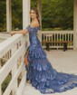 Trumpet/Mermaid Off-the-shoulder Tulle Sweep Train Prom Dresses With Appliques Lace