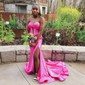 Trumpet/Mermaid Sweetheart Silk-like Satin Sweep Train Prom Dresses With Ruched