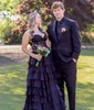 A-line Sweetheart Chiffon Sweep Train Prom Dresses With Appliques Lace