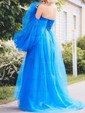 Ball Gown/Princess Sweep Train Sweetheart Tulle Long Sleeves Beading Prom Dresses