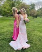 Trumpet/Mermaid V-neck Sequined Sweep Train Prom Dresses