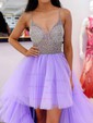 Ball Gown/Princess V-neck Tulle Asymmetrical Prom Dresses With Tiered