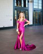 Trumpet/Mermaid Off-the-shoulder Silk-like Satin Sweep Train Prom Dresses With Ruched