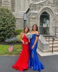 Trumpet/Mermaid Off-the-shoulder Silk-like Satin Sweep Train Prom Dresses With Ruched