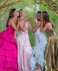 A-line Halter Metallic Floor-length Prom Dresses With Ruched