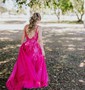 Ball Gown/Princess Square Neckline Tulle Glitter Sweep Train Prom Dresses With Split Front