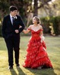 Ball Gown/Princess Off-the-shoulder Tulle Sweep Train Prom Dresses With Appliques Lace