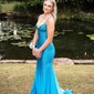 Trumpet/Mermaid V-neck Jersey Sweep Train Prom Dresses With Ruched