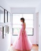 Ball Gown/Princess Sweetheart Lace Tulle Sweep Train Prom Dresses With Appliques Lace