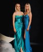 Trumpet/Mermaid Sweetheart Silk-like Satin Sweep Train Prom Dresses With Ruched