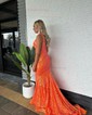 Trumpet/Mermaid V-neck Sequined Sweep Train Prom Dresses