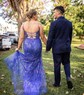 Trumpet/Mermaid Scoop Neck Tulle Glitter Sweep Train Prom Dresses With Beading