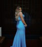 Trumpet/Mermaid V-neck Jersey Sweep Train Prom Dresses With Split Front