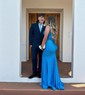 Trumpet/Mermaid V-neck Jersey Sweep Train Prom Dresses With Split Front