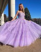 Ball Gown Scoop Neck Tulle Prom Dresses With Appliques