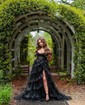 Ball Gown/Princess Off-the-shoulder Tulle Sweep Train Prom Dresses With Tiered