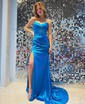 Trumpet/Mermaid V-neck Silk-like Satin Sweep Train Prom Dresses With Ruched