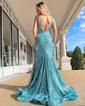 Trumpet/Mermaid V-neck Sequined Sweep Train Prom Dresses