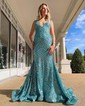 Trumpet/Mermaid V-neck Sequined Sweep Train Prom Dresses