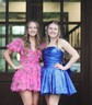 Unique Fuchsia Skater Metallic Bow Homecoming Dresses