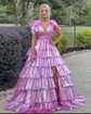 Ball Gown/Princess V-neck Glitter Sweep Train Prom Dresses With Bow