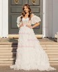 Ball Gown/Princess Off-the-shoulder Chiffon Sweep Train Prom Dresses With Sashes / Ribbons