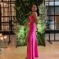 Sheath/Column Cowl Neck Silk-like Satin Floor-length Prom Dresses With Ruched