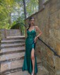 Trumpet/Mermaid Sweetheart Silk-like Satin Sweep Train Prom Dresses With Appliques Lace