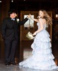 Ball Gown/Princess V-neck Tulle Sweep Train Prom Dresses With Appliques Lace