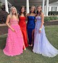 Sheath/Column Strapless Silk-like Satin Sweep Train Prom Dresses With Split Front