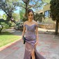 Sheath/Column Off-the-shoulder Silk-like Satin Sweep Train Prom Dresses With Beading