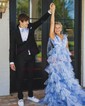 Ball Gown/Princess V-neck Tulle Sweep Train Prom Dresses With Tiered